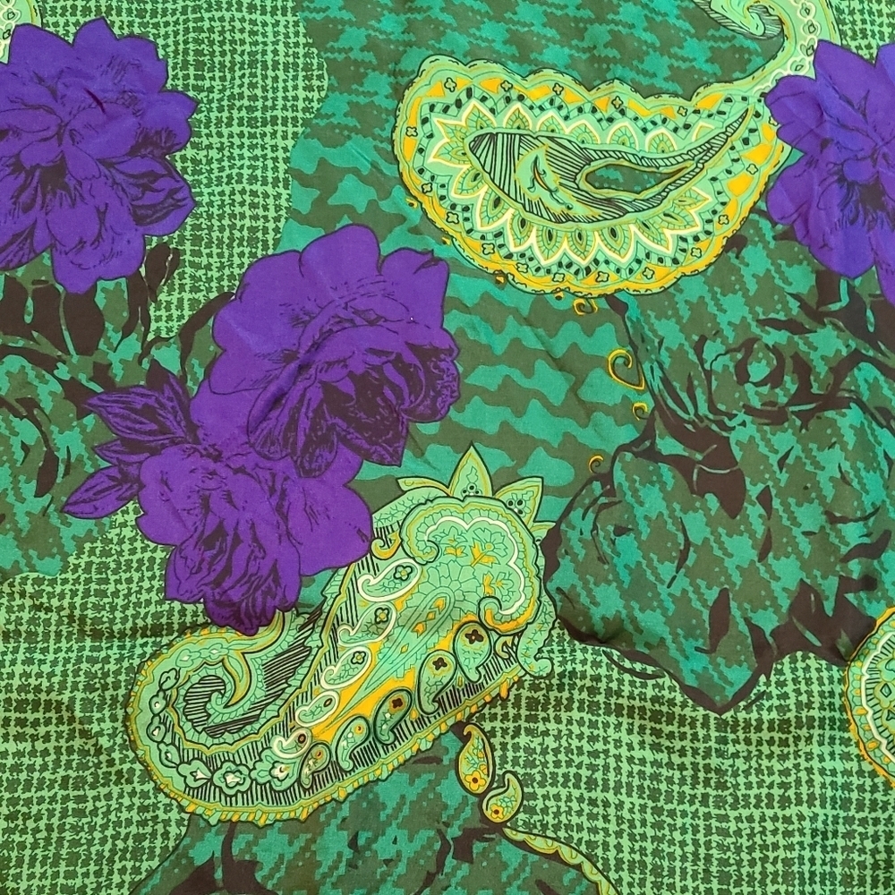 Christian Dior Autumn Green Hues Violet Floral Paisley Silk Scarf - Picture 10 of 11